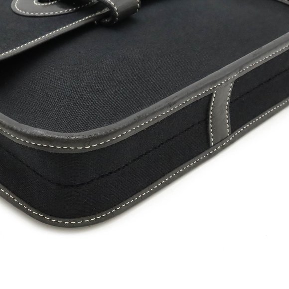 HERMES Buenaventura Shoulder Bag Pochette Toile Officier Leather Black - Picture 4 of 9